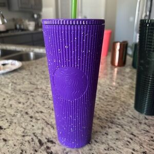 Starbucks Purple Glitter Tumbler with Green Straw